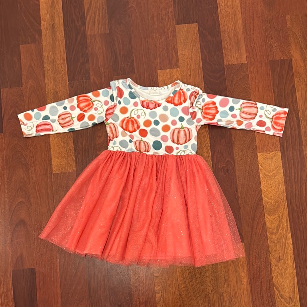 Colorful Long Sleeve Pumpkin Dress with Burnt Orange Tulle Skirt